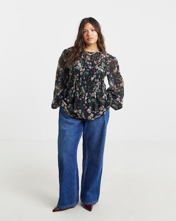 Floral Print Georgette Shirred Blouse