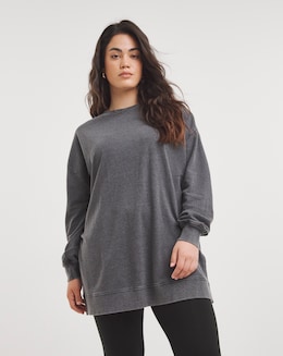 Acid Wash Side Split Sweatshirt Tunic