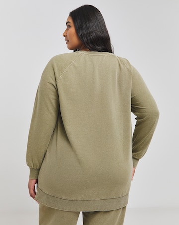 Acid Wash Khaki Raglan Sleeve Longline Sweatshirt