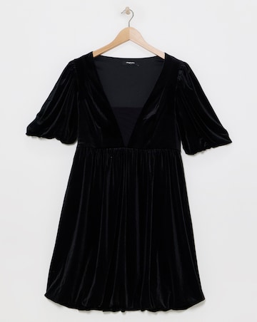 Black Velour Puffball Skater Dress