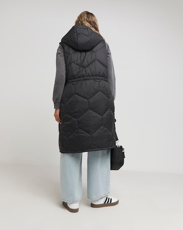 Black Hexagonal Quilted Longline Gilet