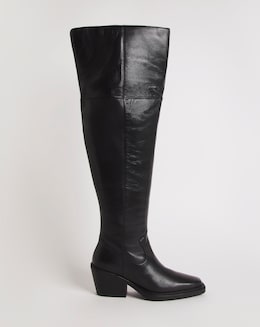 Zena Leather Western Cowboy Over The Knee Boots Wide E Fit Super Curvy Calf