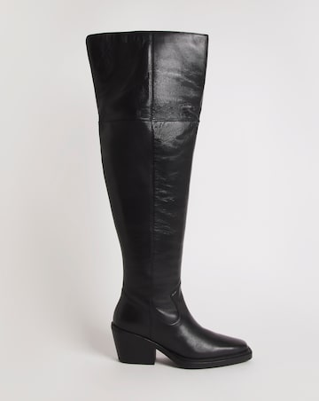 Zena Leather Western Cowboy Over The Knee Boots Extra Wide EEE Fit Curvy Calf