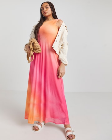 Simply Be Ombre Print Scoop Back Textured Mesh Maxi Dress