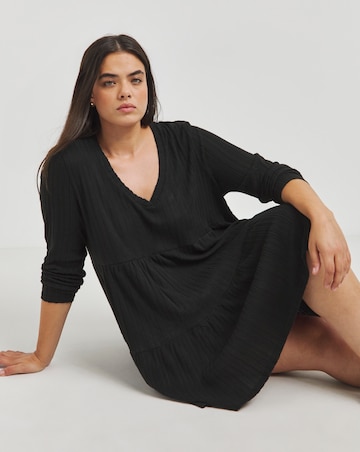 Black Ribbed Smock Dress