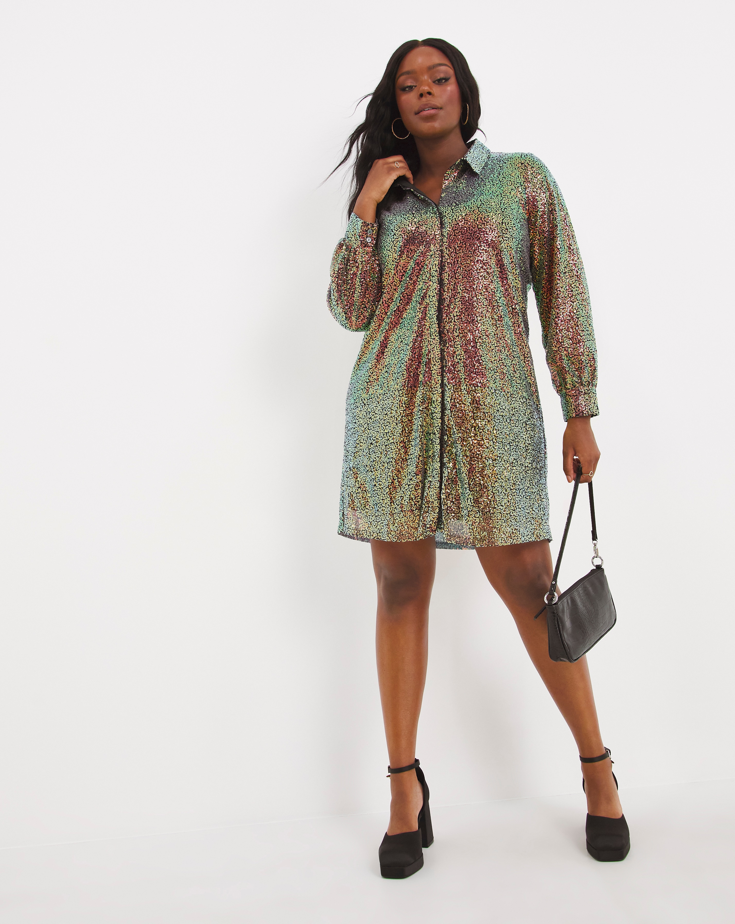 Lovedrobe Sequin Shirt Dress Simply Be