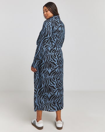 Blue Animal Long Sleeve Button Through Shirt Dress