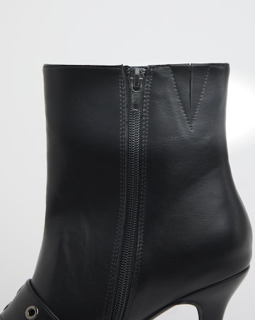 Raven Kitten Heel Boots With Eyelet Strap Detailing - Wide Fit (E)