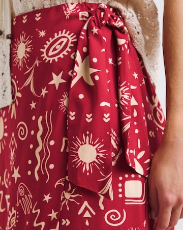 Red Print Spun Viscose Wrap Midaxi Skirt