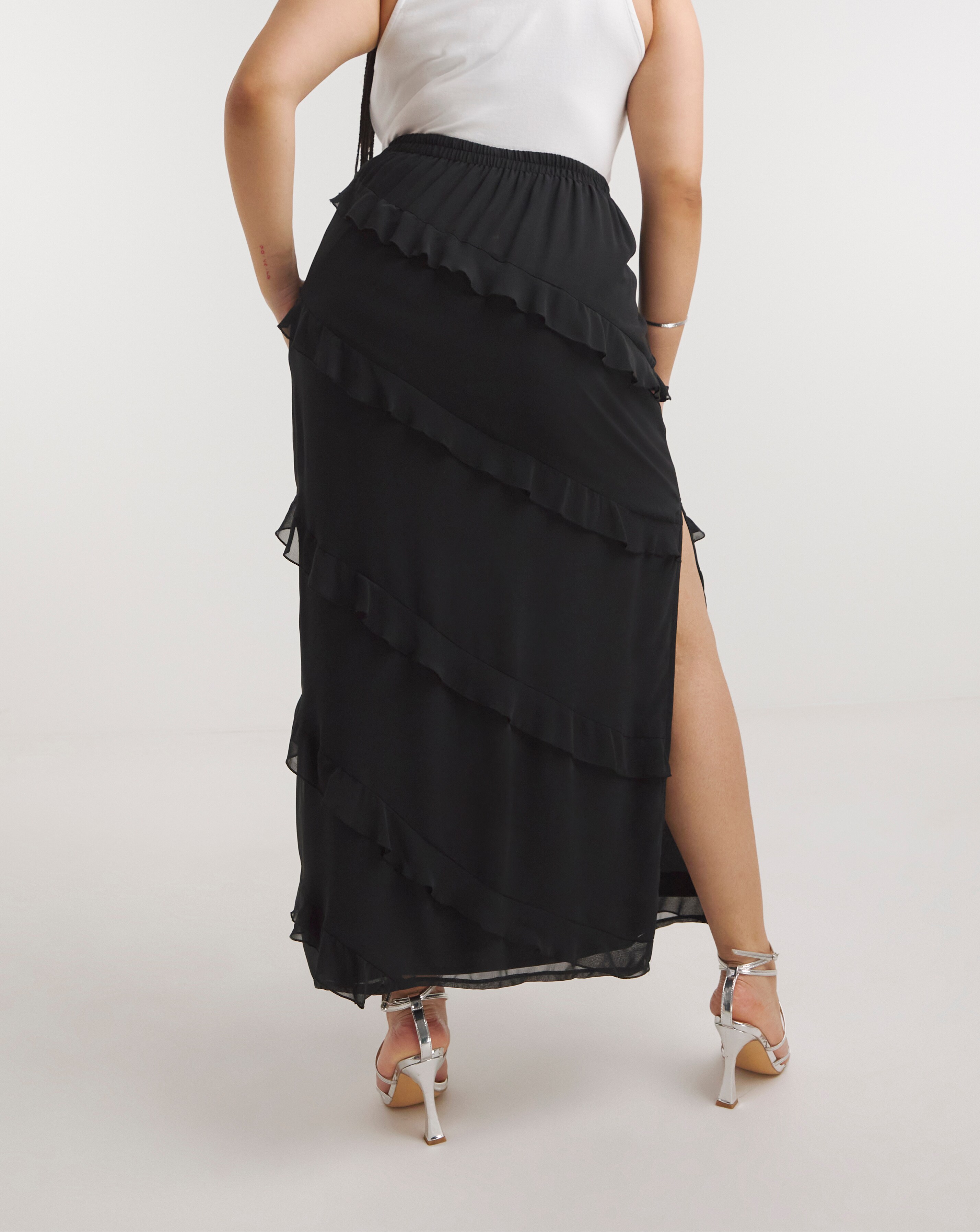 Black Tiered Ruffle Maxi Skirt Simply Be
