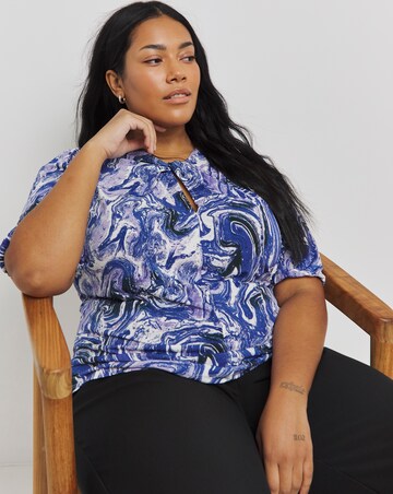 Marble Print Luxe Jersey Twist Detail Top