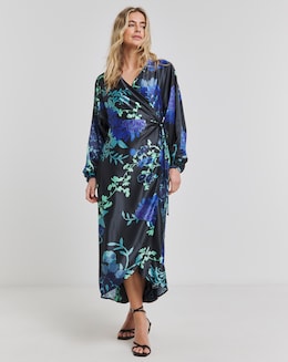 Joanna Hope Floral Satin Wrap Dress