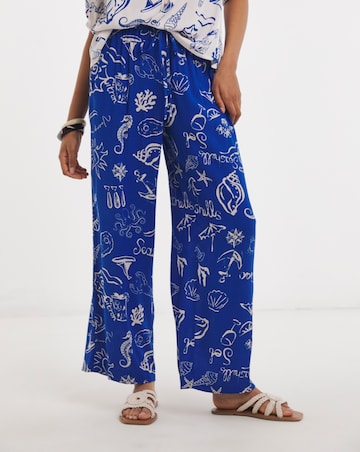Shell Print Wide Leg Crinkle Trouser