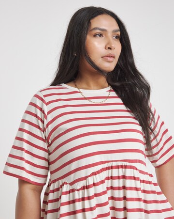 Red and Cream Stripe Smock Midi Dress