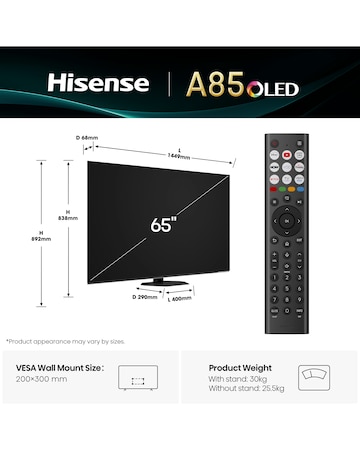 Hisense 65A85QTUK 65in OLED 4K Ultra HD HDR Smart TV