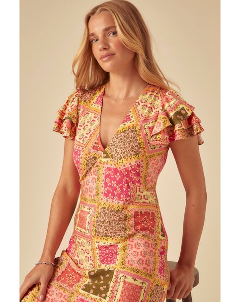 Nobody's Child Layla Patchwork Print Midi Dress