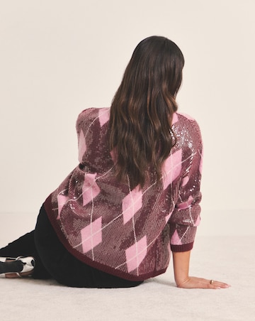 Simply Be Argyle Crew Neck Clear Sequin Cardigan