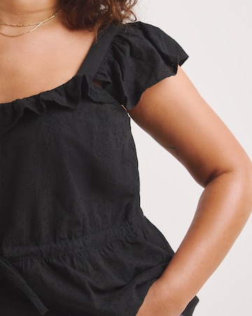 Simply Be Black Broderie Blouse With Frill Sleeve