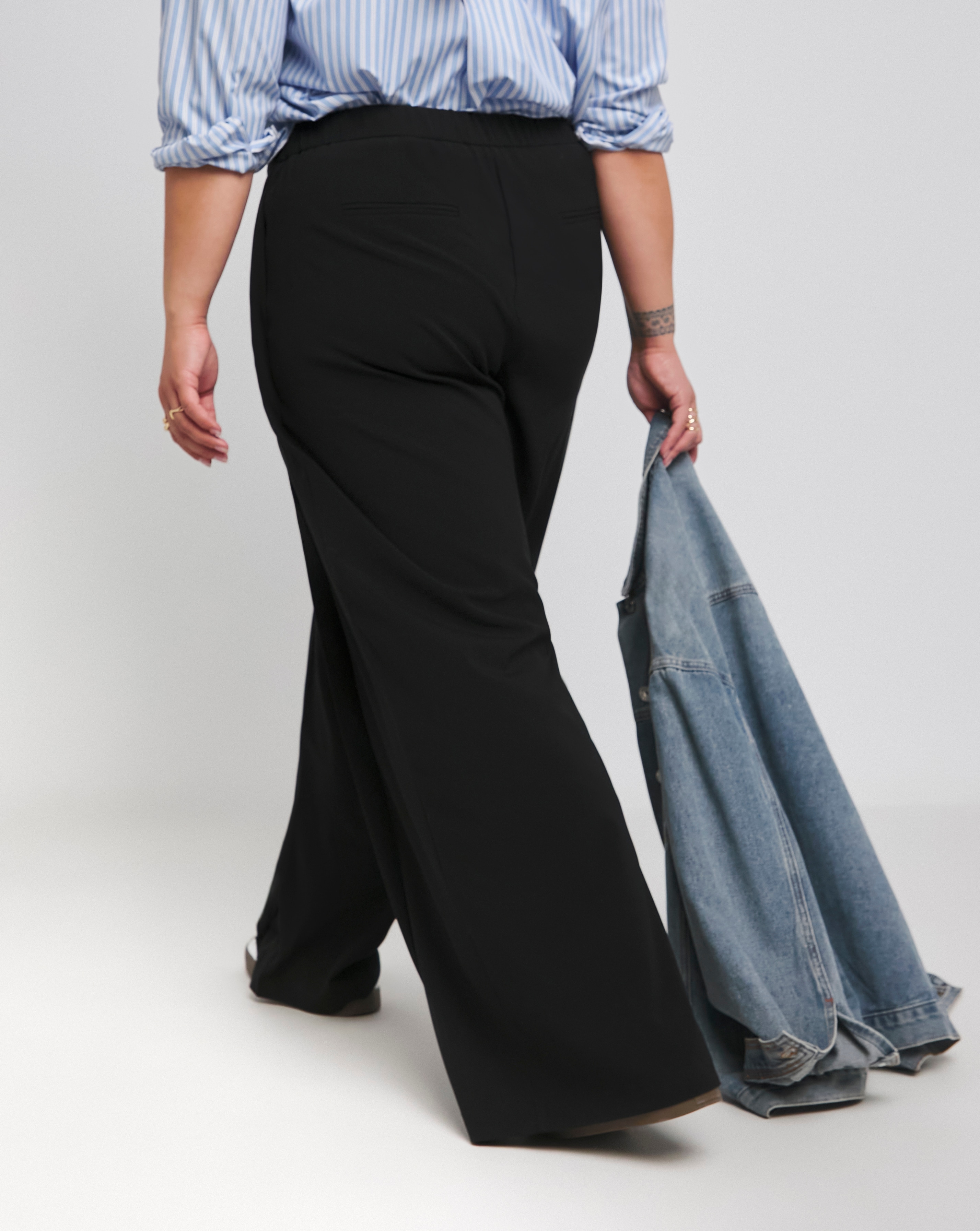 Black Magisculpt Pleated Wide Leg Trousers Long | Simply Be