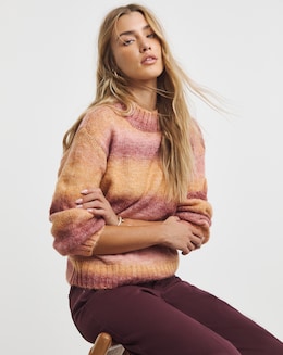 Native Youth Striped Ombre Soft Fluff Knitted Jumper