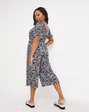 Black Floral Supersoft Sweetheart Neck Jumpsuit