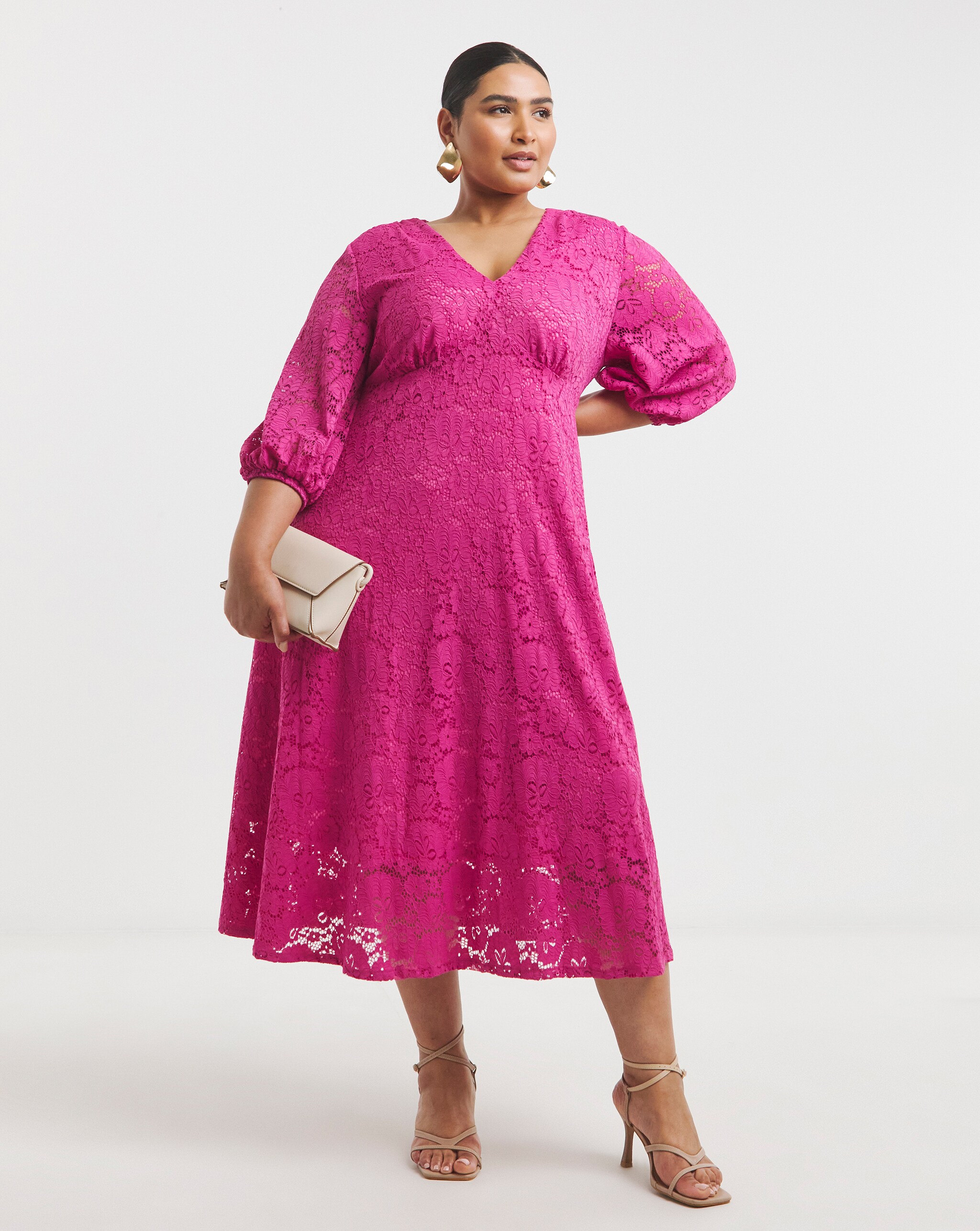 Crochet midi dress in magenta