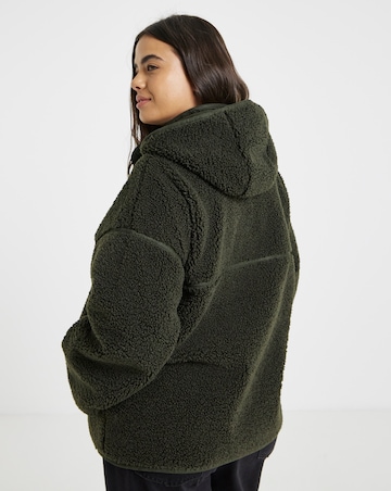Moss Green Hooded Plush Teddy Duffel Coat