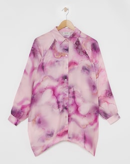 Flounce London Pink Chiffon Marble Print Cuff Detail Blouse