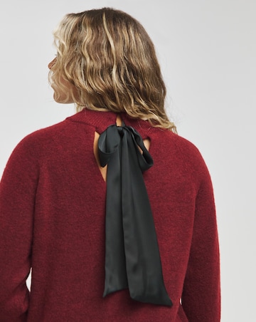 Wine Satin Bow Back Longline Jumper