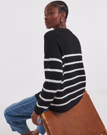 Simply Be Cosy Yarn Mono Stripe Crew Neck Ribbed Cardigan