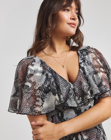 Flounce London Printed Maxi Chiffon Stripe Maxi Dress