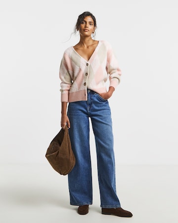 Simply Be Pink Fluffy Argyle Boyfriend Cardigan