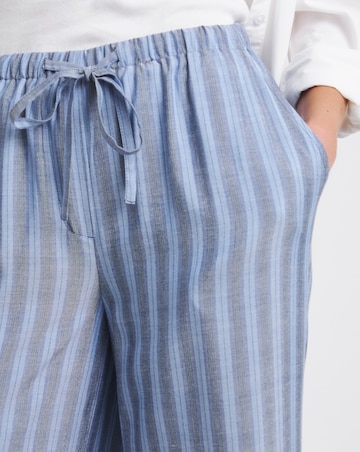 Simply Be Blue Stripe Tie Waist Linen Look Wide Leg Trouser