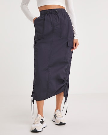 Navy Parachute Cargo Midaxi Skirt