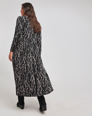 Black Print Supersoft Boat Neck Midi Dress