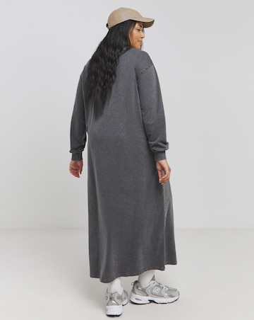 Acid Wash Midi Sweatshirt Dress With Pockets
