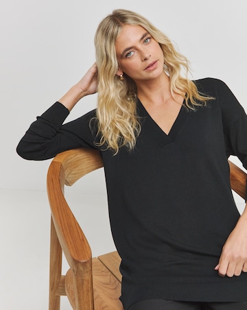 Black Slouchy V Neck Tunic