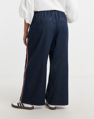 Simply Be Indigo Side Stripe Tie Waist Wide Leg Jogger Jeans