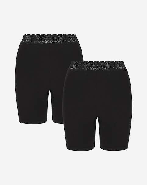 Pretty Secrets (2 Pack) Cotton Comfort Lace Trim Shorts Black/Black