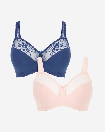 Pretty Secrets 2 Pack Cotton Lace Non Wired Full Cup Bras B-G Navy/Blush