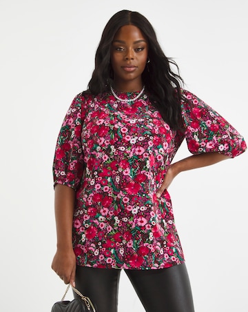 Floral Print Shirred Longline Boxy Top