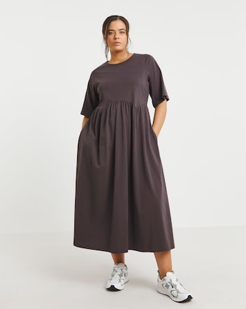 Chocolate Jersey Smock Midi Dress With Pockets
