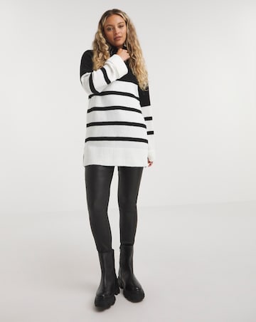 Mono Stripe Roll Neck Longline Jumper