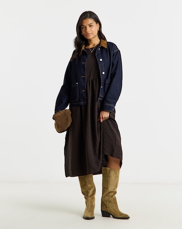 Indigo Cord Collar Denim Barn Jacket