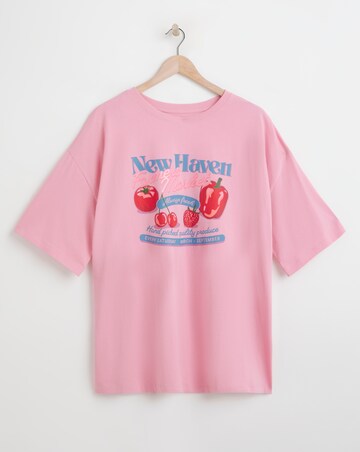 Pink Oversized Farmers Market Graphic T-Shirt