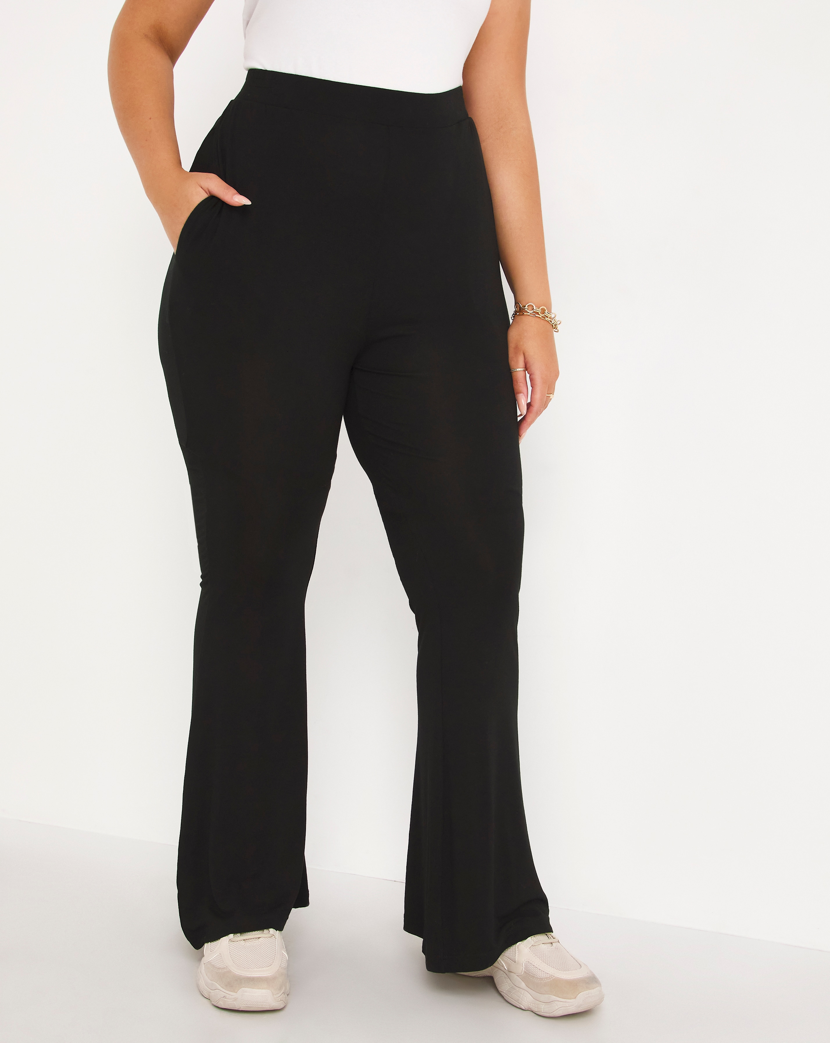 Black jersey hot sale flare trousers