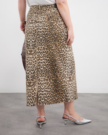 Leopard Print Denim Maxi Skirt