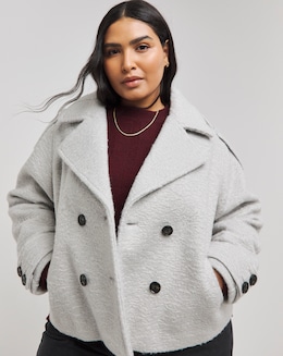 Grey Cropped Faux Wool Trench