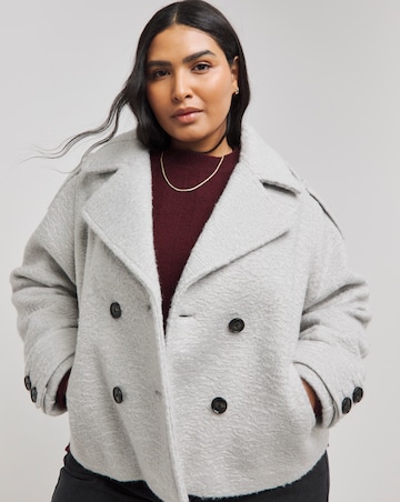 Grey Cropped Faux Wool Trench