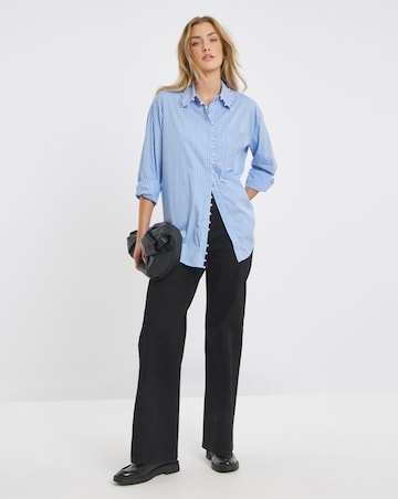 Blue Stripe Shirt with Pearl Trim Detailing